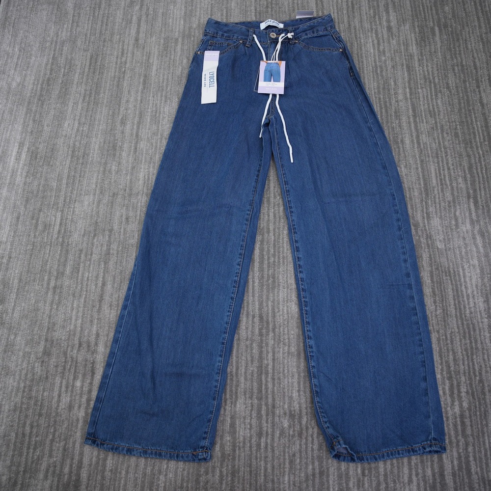 Wax Jean Collection Lyocell Wide Leg Jeans Medium Wash Blue Drawstring Size 3/26